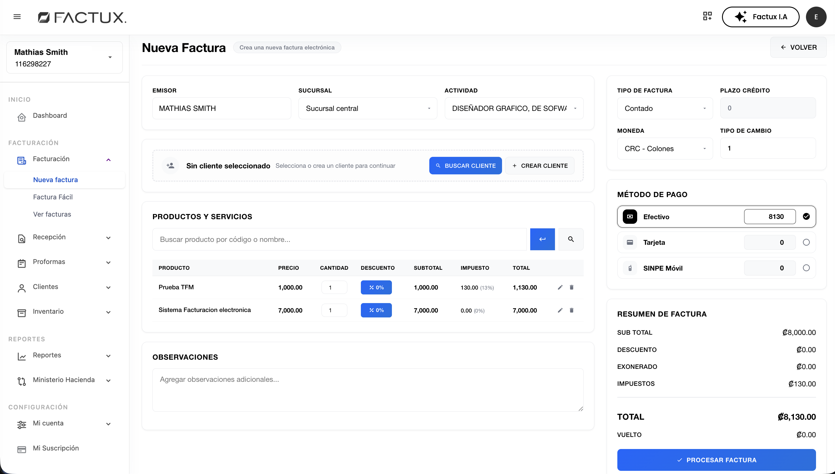 Dashboard Factux